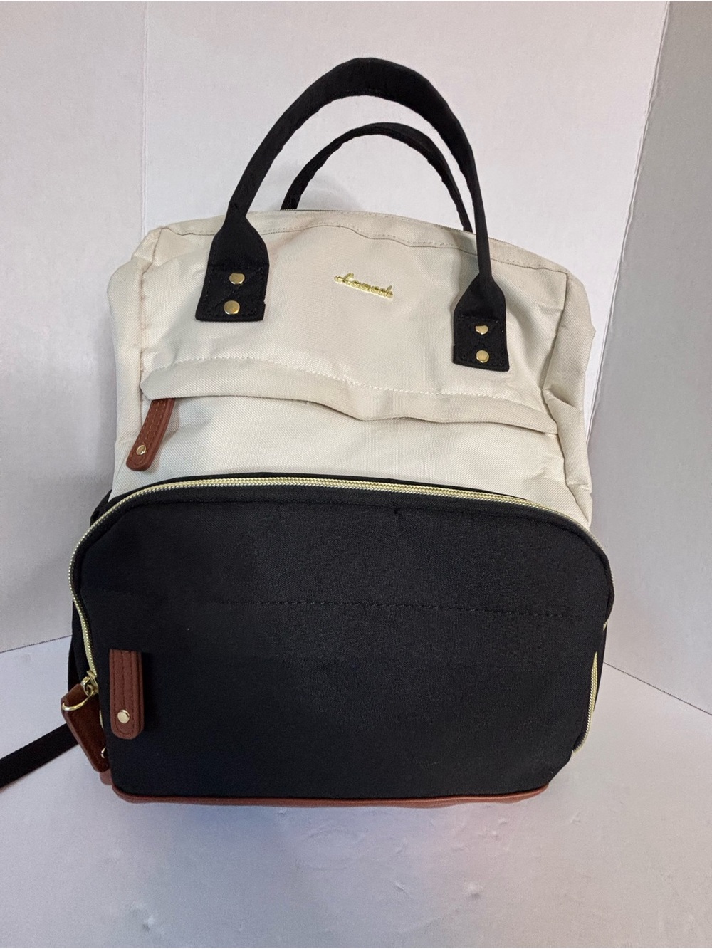 Lovevook Two-Tone Canvas Backpack - Black & Cream with Charging Port - Picture 7 of 13